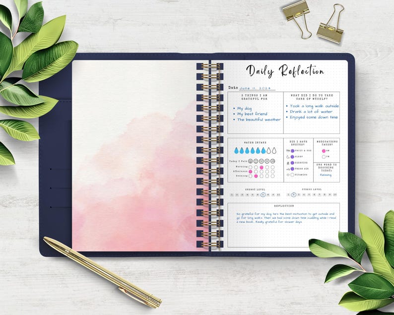 Printable Daily Reflection Journal Page, Gratitude Journal, Planner Page PDF, Wellness Journal Page, Mental Health Journal, Daily Journal, Instant Download, Journal Template