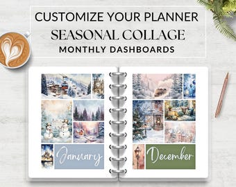 Seasonal Collage Dashboards Printable for Planner Cozy Watercolor, Monthly Dividers, Monthly Covers, Cover Page Insert, Instant Download PDF