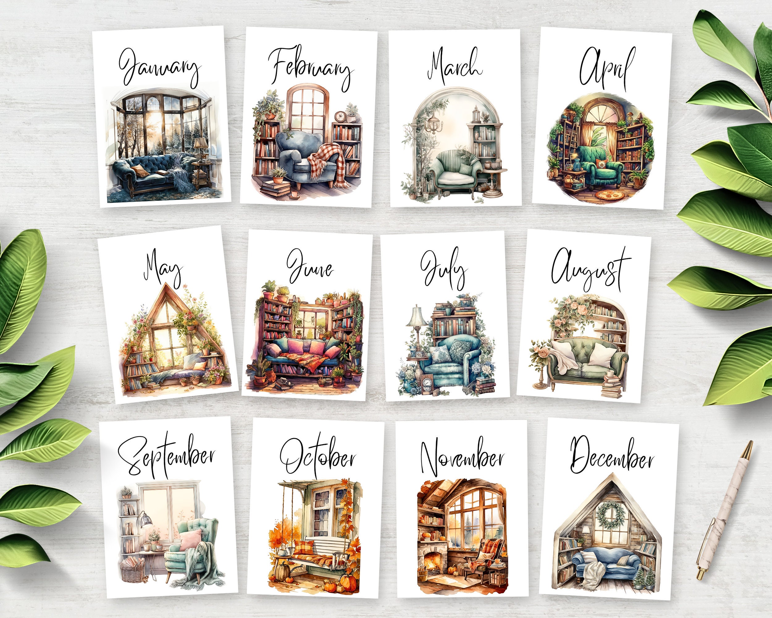 Cozy Reading Nooks Monthly Dashboards, Printable for Planner, Monthly ...
