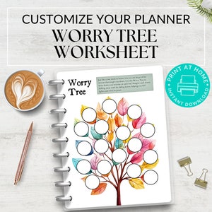 Worry Tree Worksheet, Anxiety Worksheet, Self Care, Mental Health, A5 Digital Download, Wellness Printable Tracker, Planner Pages Journal