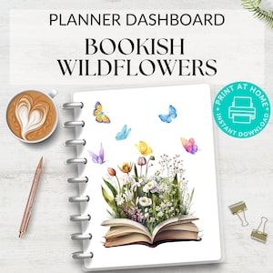 Bookish Wildflowers Monthly Printable Planner Dashboards, Journal Dividers, Planner Covers, Cover Page Inserts, A5 Planner Pages Download
