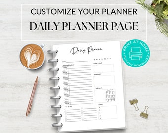 Printable Daily Planner Page PDF, Undated Daily Agenda, Organizer Printable Planner, Digital Download, A5 Inserts, Daily Schedule Timeline