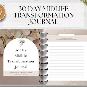 Peut inclure: Un journal de transformation de la mi-vie de 30 jours avec un motif floral sur la couverture. Le journal a une reliure spirale et comprend des invites à la réflexion et à la découverte de soi.