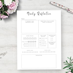 Printable Daily Reflection Journal Page, Gratitude Journal, Planner Page PDF, Wellness Journal Page, Mental Health Journal, Daily Journal, Instant Download, Journal Template