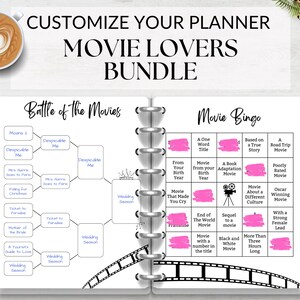 Movie Printable Journal Bundle, A5 Journal Page Printable, Movie Tracker Log, Movie Review, Movies to Watch List, Movie Bingo, Movie Planner
