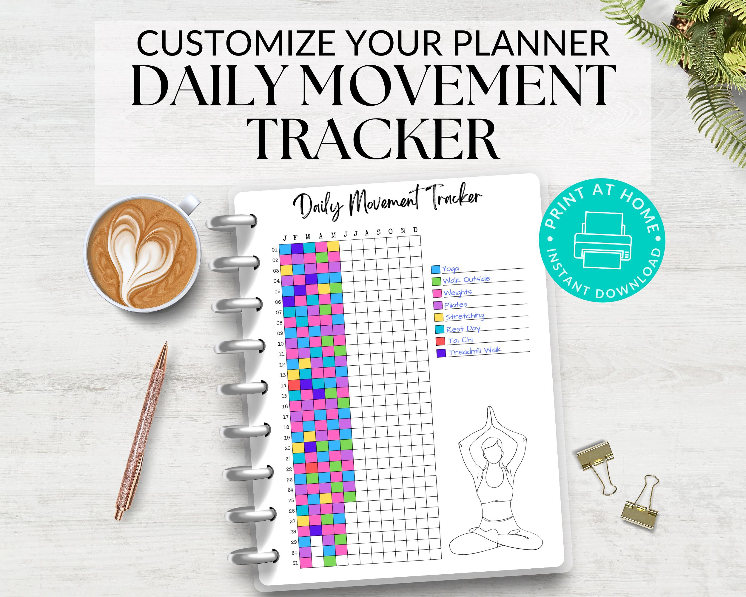 Daily Movement Tracker Printable Journal Page, Fitness Tracker, Habit Tracker, Health Tracker, Exercise Tracker, Workout Planner Page PDF