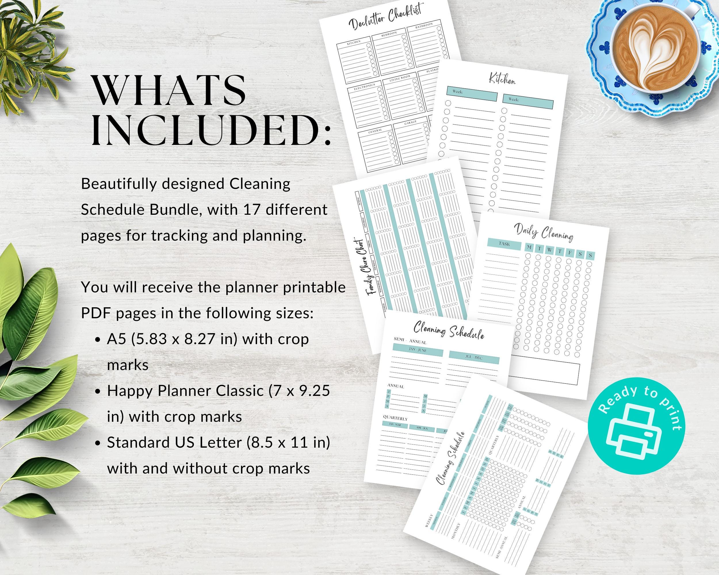 Cleaning Schedule Bundle for Printable Planner, A5 Planner Pages ...