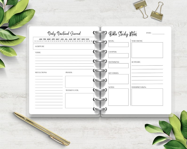 Daily Devotional Planner Printable Instant Download Planner Pages, Bible Study Notes, Daily Devotional Journal, Daily Prayer Tracker PDF