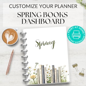 Bookish Spring Monthly Printable Planner Dashboards, Journal Dividers, Monthly Planner Covers, Cover Page Inserts, A5 Planner Pages Download