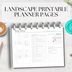 Pages d&#39;aménagement paysager à imprimer, agenda quotidien, calendrier mensuel, agenda hebdomadaire, pages de journal A5, suivi des habitudes du mois, agenda mensuel