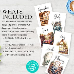 Cozy Reading Nooks Monthly Dashboards, Printable for Planner, Monthly ...