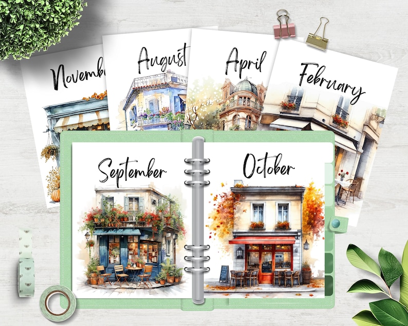 Cozy Cafe Dashboards Printable for Planner, Cozy Watercolor, Monthly ...