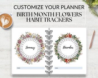 Birth Month Flowers Monthly Habit Tracker, Printable Daily Habit Tracker, Habit Tracker Journal, Planner Inserts, Monthly A5 Planner Pages