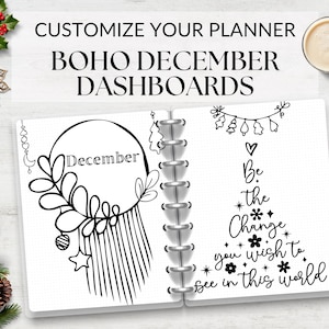 Boho December Monthly Spread Planner Printable Dashboard, Journal Dividers, Christmas Dashboard, A5 Planner Cover, Festive Planner Insert