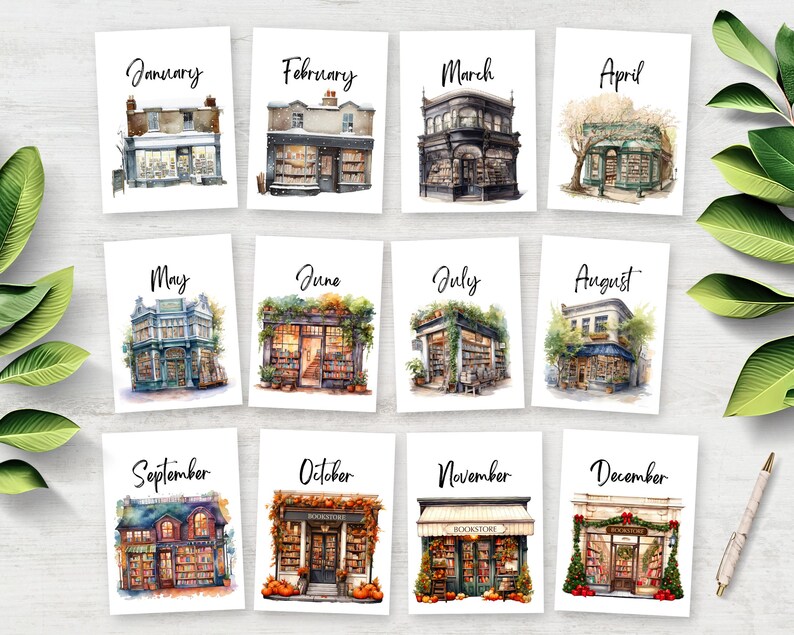 Bookish Monthly Dashboards Printable for Planner Cozy Bookstore ...
