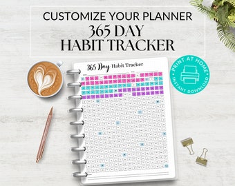 Habit Tracker 365 Day Tracker, A5 Journal Page, Monthly Tracker, Printable Tracker, Monthly Goal Tracker, Health Tracker Printable Self Care