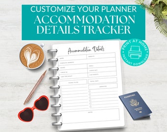 Hotel Vacation Planner, Accommodation Details Tracker, Instant Download Travel Planner, Mom Planner, Printable Planner, Vacation Organizer