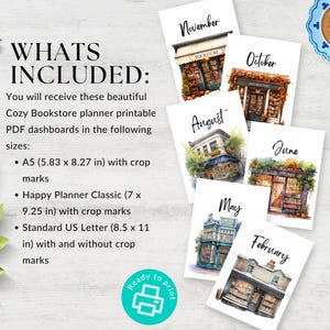 Bookish Monthly Dashboards Printable for Planner Cozy Bookstore ...