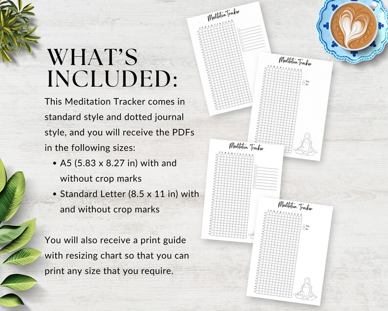 Meditation Tracker Printable, A5 & Letter Journal Page, Simple Mindfulness Chart, Health Tracker, Daily Meditation Log, Meditating Journal