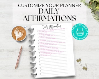 Daily Affirmations Printable Journal Page, Positive Affirmation Template, Printable Planner Page PDF , Gratitude Journal, Wellness Journal