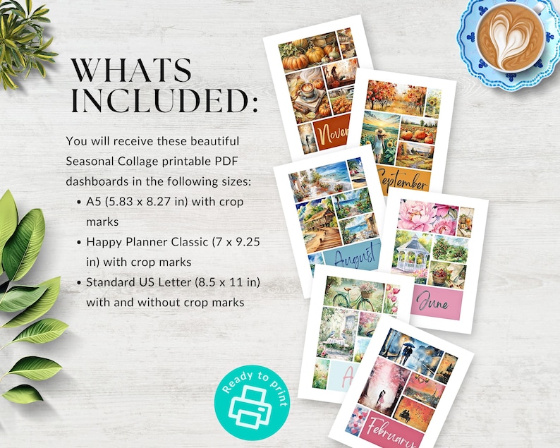 Seasonal Collage Dashboards Printable for Planner Cozy Watercolor ...