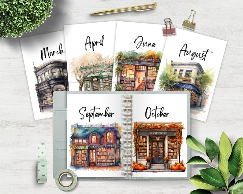 Bookish Monthly Dashboards Printable for Planner Cozy Bookstore ...