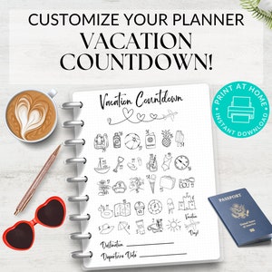 Vakantie countdown kalender dagboek verspreid afdrukbare Instant Download, A5-pagina's, afdrukbare planner, vakantieplanner, countdown vakantie