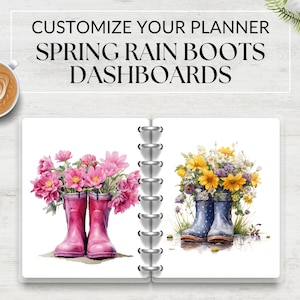 Spring Planner Dashboards Rain Boots & Flowers, A5 Planner, Printable Dashboards, Monthly Planner Covers, Journal Dividers, Instant Download