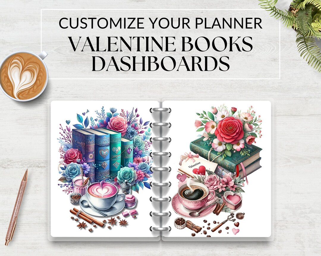 Valentine Bookish Love Monthly Dashboards, Printable for Planner ...