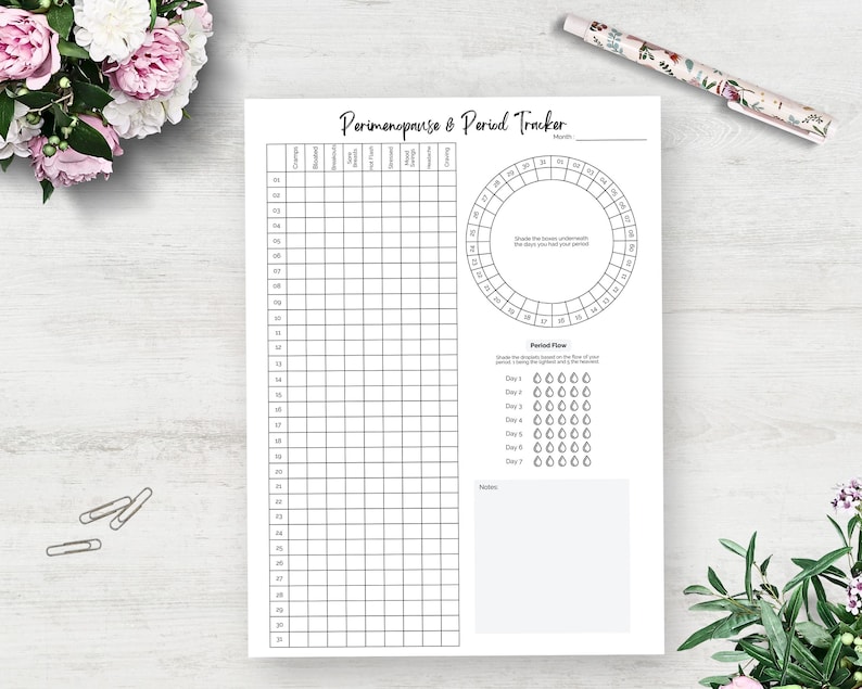 Perimenopause Symptom Tracker, Printable Symptom Tracker Journal, Period Tracker, Chart your Cycle, Mood & Symptoms Tracker, A5 Planner Pages, Menopause Symptom Tracker, A5 Journal Page, Happy Planner Inserts, Classic Happy Planner, Health Tracker, Wellness Tracker, Symptom Tracker, Shark Week Tracker, Perimenopause Tracker
