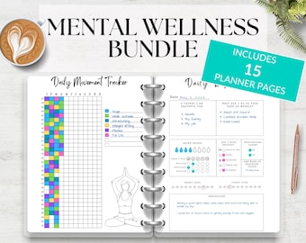 Bundel geestelijke gezondheid trackers, planner geestelijke welzijn, afdrukbare dagboekpagina's, digitale plannerpagina's, voordeelpakket, pdf-direct downloaden