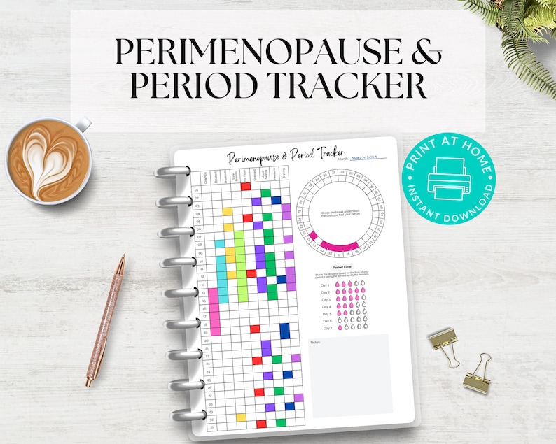 Perimenopause Symptom Tracker, Printable Symptom Tracker Journal, Period Tracker, Chart your Cycle, Mood & Symptoms Tracker, A5 Planner Pages, Menopause Symptom Tracker, A5 Journal Page, Happy Planner Inserts, Classic Happy Planner, Health Tracker, Wellness Tracker, Symptom Tracker, Shark Week Tracker
