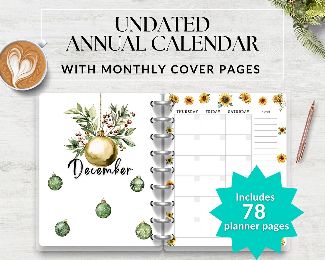 Undated Annual Planner Printable | Watercolor Monthly Calendar ...