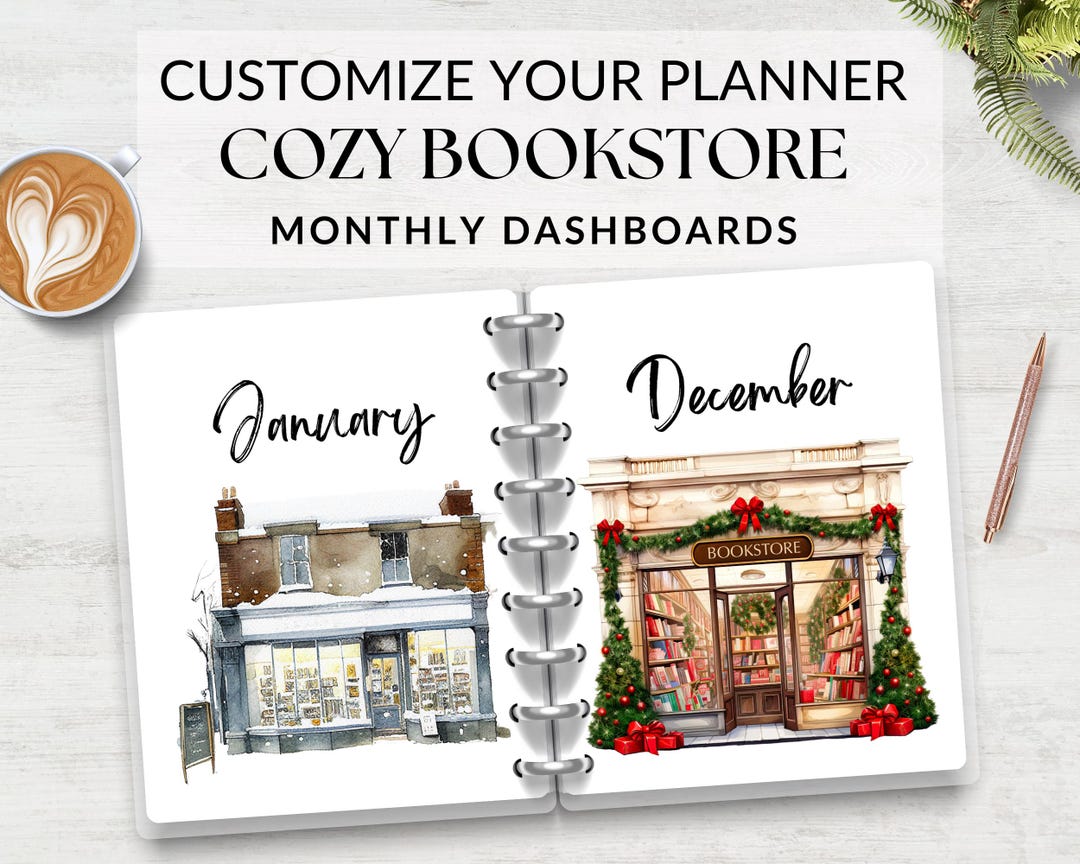 Bookish Monthly Dashboards Printable for Planner Cozy Bookstore ...