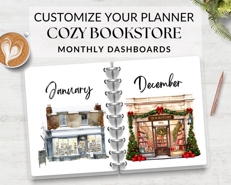 Bookish Monthly Dashboards Printable for Planner Cozy Bookstore ...