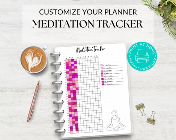 Meditation Tracker Printable, A5 & Letter Journal Page, Simple Mindfulness Chart, Health Tracker, Daily Meditation Log, Meditating Journal