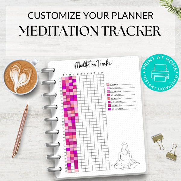 Meditation Tracker Printable, A5 & Letter Journal Page, Simple Mindfulness Chart, Health Tracker, Daily Meditation Log, Meditating Journal