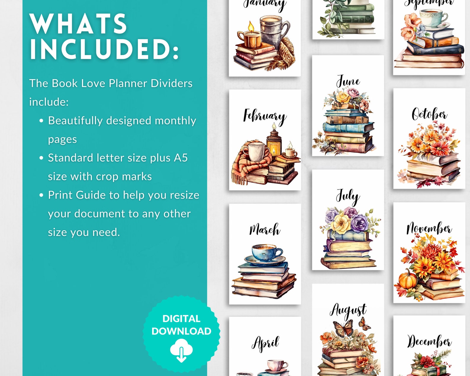 Monthly Dashboards Printable for Planner for the Love of Books ...