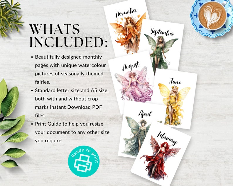 Fairy Monthly Printable Planner Dashboards, Monthly Planner Covers, A5 ...