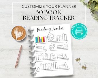 50 Book Reading Tracker, A5 Journal Page, Bookshelf Reading Tracker, Printable Tracker, Reading Log, Book Tracker Journal, Daily Tracker