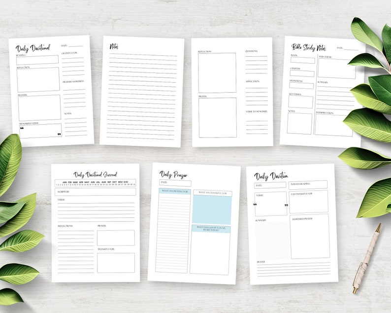 Daily Devotional Planner Printable Instant Download Planner Pages, Bible Study Notes, Daily Devotional Journal, Daily Prayer Tracker PDF