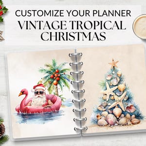 Vintage Tropical Christmas Printable Planner Dashboards, Journal Page, Christmas Dashboard, Christmas Cover, Festive Planner Insert, A5 Page