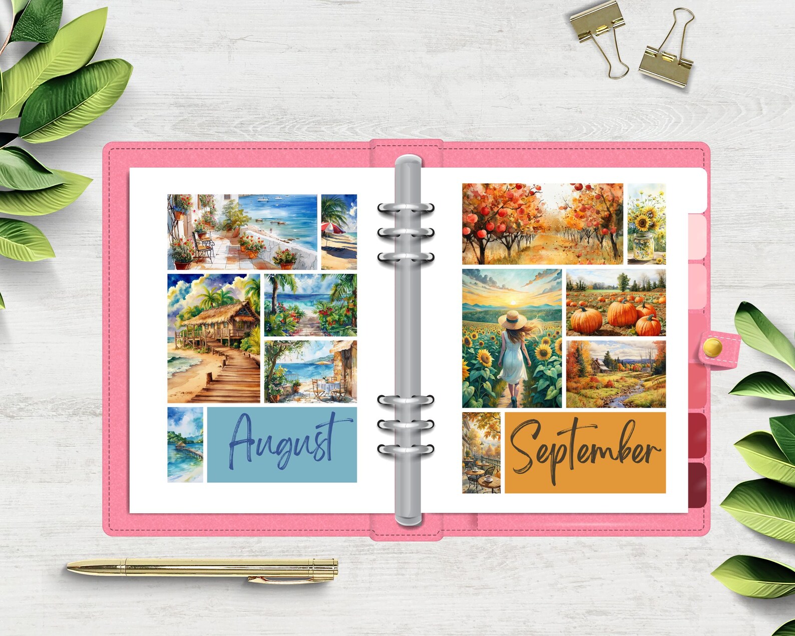Seasonal Collage Dashboards Printable for Planner Cozy Watercolor ...
