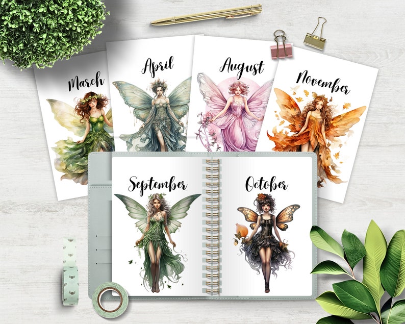 Fairy Monthly Printable Planner Dashboards, Monthly Planner Covers, A5 ...