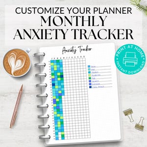 Anxiety Tracker Printable Journal Page, Monthly Tracker, Anxiety Log, Habit Tracker, Anxiety Journal, Track Anxiety Worksheet, Planner Page