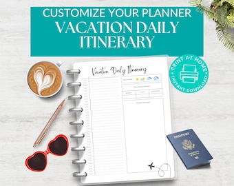 Planificador de itinerario de viaje diario, Planificador de días de vacaciones, Horario de viajes de vacaciones, Itinerario de viaje diario, Planificación de viajes, Descarga instantánea de PDF
