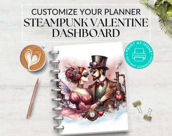 Steampunk Valentine Monthly Dashboards, Printable for Planner, Monthly Dividers, Monthly Covers, Cover Page Inserts A5, Instant Download PDF