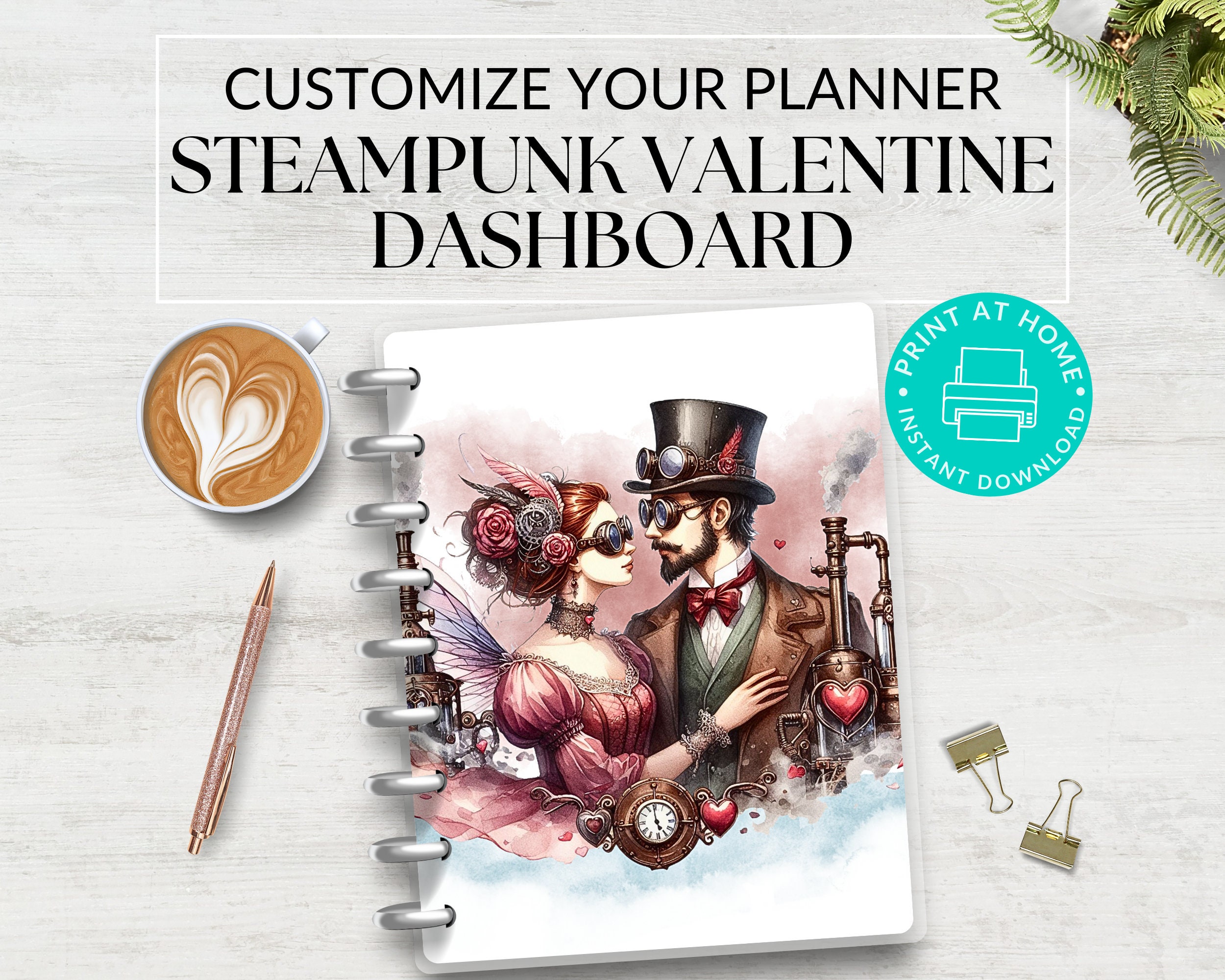 Steampunk Valentine Monthly Dashboards, Printable for Planner, Monthly ...