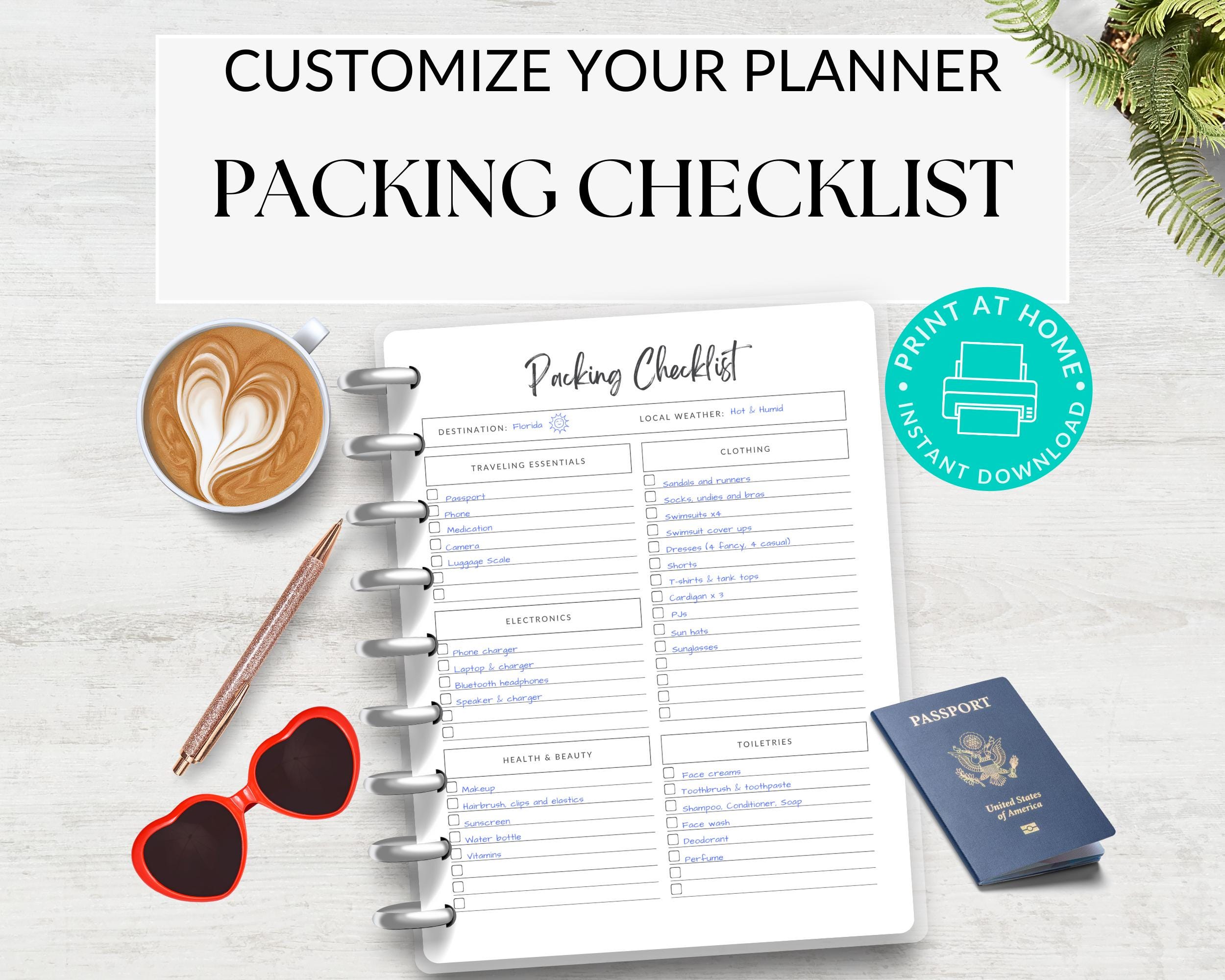 Printable Travel Packing List: Planner Page & Checklist (digital ...