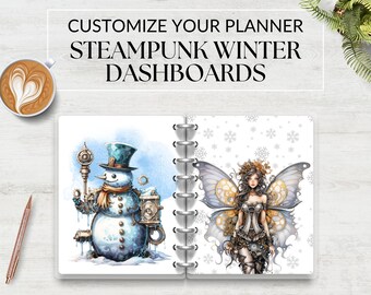 Steampunk Winter Monthly Dashboards, Printable for Planner, Monthly Dividers, Monthly Covers, Cover Page Inserts, A5 Instant Download PDF
